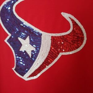 Red Sequin Sleeve Top Texan Nfl T-shirt Size Medium Adorned With Sequins